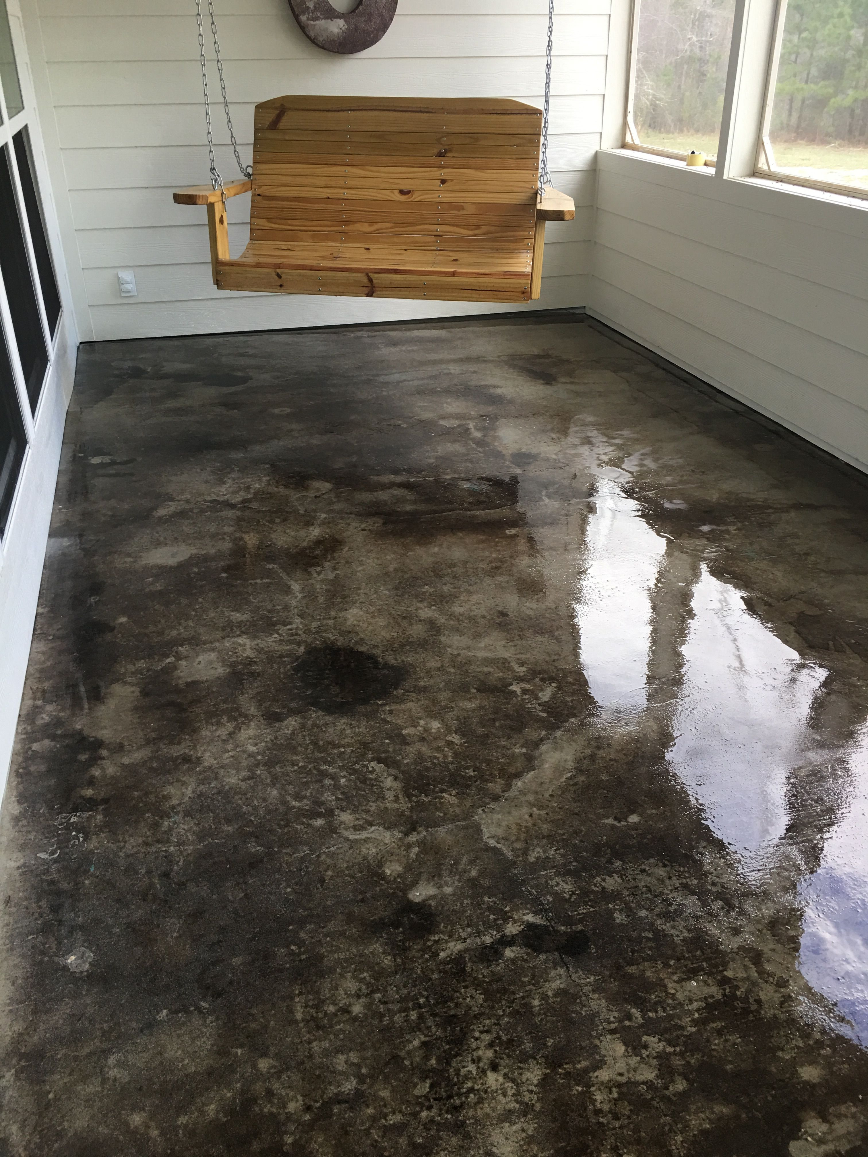 hardwood floor on cement slab of gray acid stained concrete porch basement floor pinterest inside gray acid stained concrete porch porch flooring diy flooring basement flooring basement remodeling