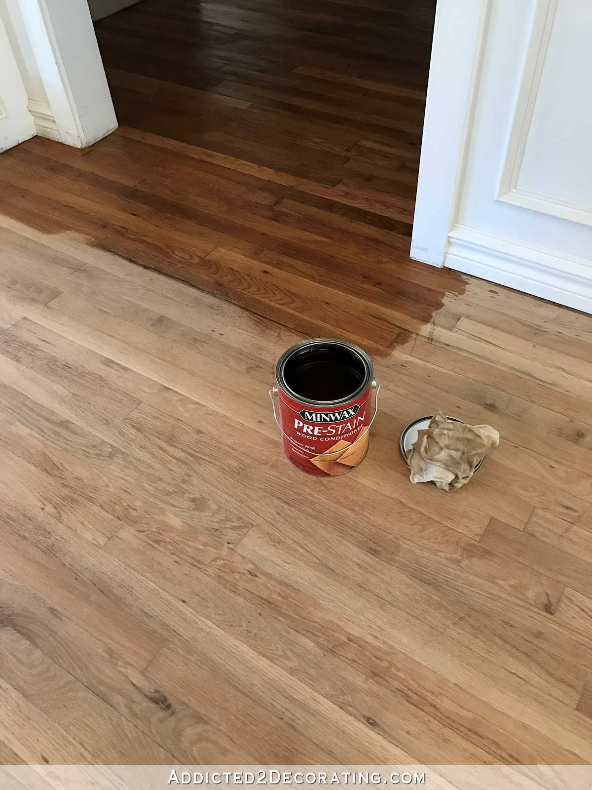 hardwood floor sanding companies of adventures in staining my red oak hardwood floors products process regarding staining red oak hardwood floors 1 conditioning the wood with minwax pre stain