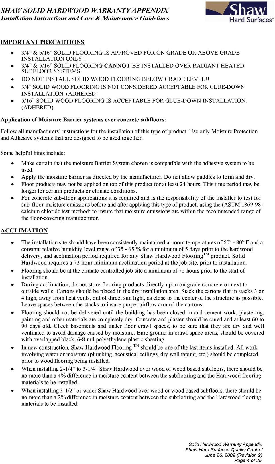 moisture barrier for hardwood floors on concrete of shaw hardwood flooring limited warranty pdf inside 3 4 solid wood flooring is not considered acceptable for glue down installation