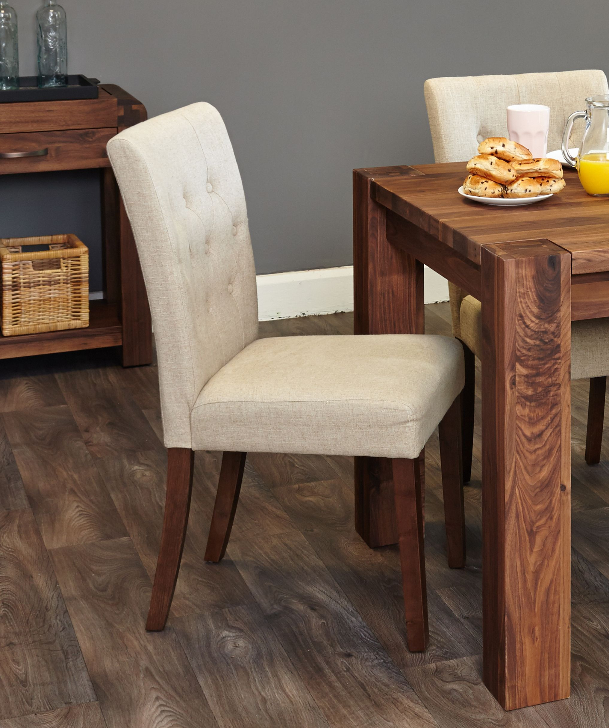 standard hardwood flooring sizes of a set of two elegant upholstered dining chairs in biscuit shade in a set of two elegant upholstered dining chairs in biscuit shade constructed using a solid hardwood frame and walnut legs upholstered in a luxurious